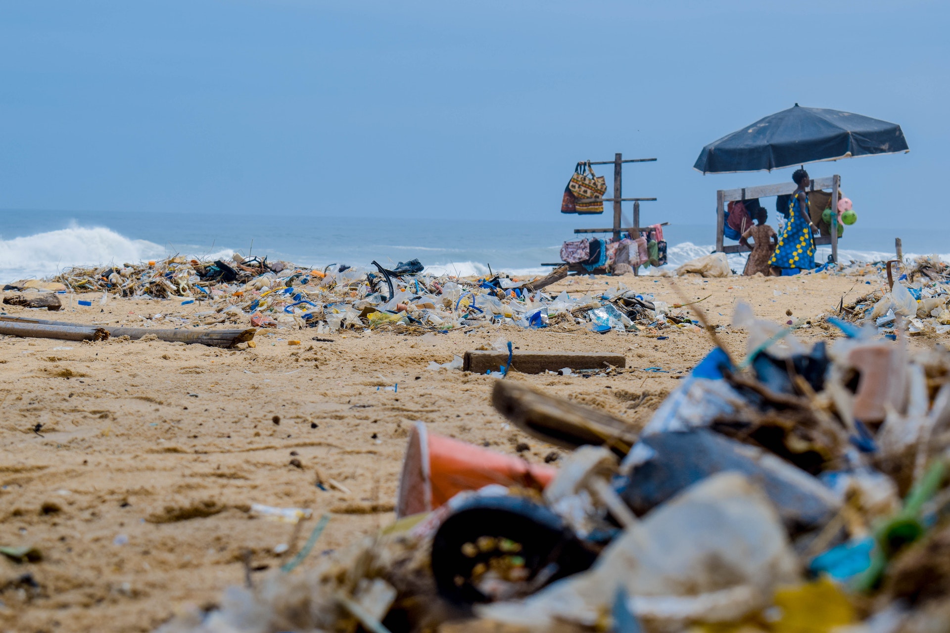 a beach filled with litter